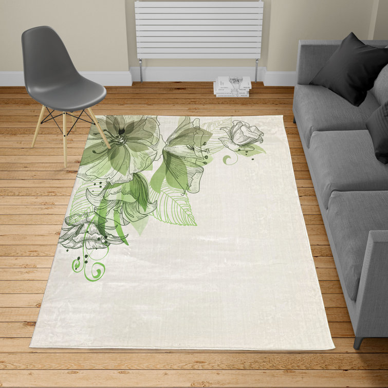 East Urban Home Patterned Machine Woven Sage Green White Area Rug Wayfair